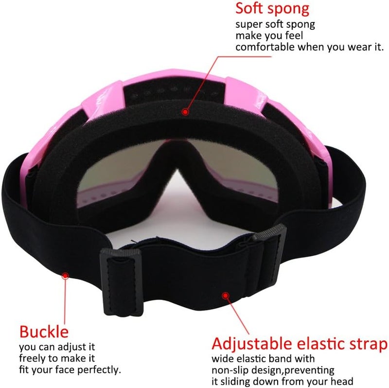 4-FQ Pink Motorcycle Goggles - Windproof, Dustproof, Anti-Scratch, Protective Powersport Goggles for Motocross, Dirt Bike, ATV, Offroad, Skiing - Image 3